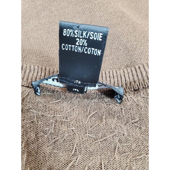 Club Monaco Womens Small Cardigan Sweater Beaded Neckline Silk Lightweight Brown - Picture 6 of 10